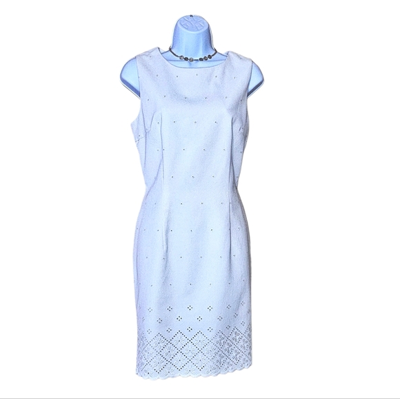 Vintage Maggy London by Kenneth Nolan Scalloped Eyelet Sheath Dress - Picture 1 of 5